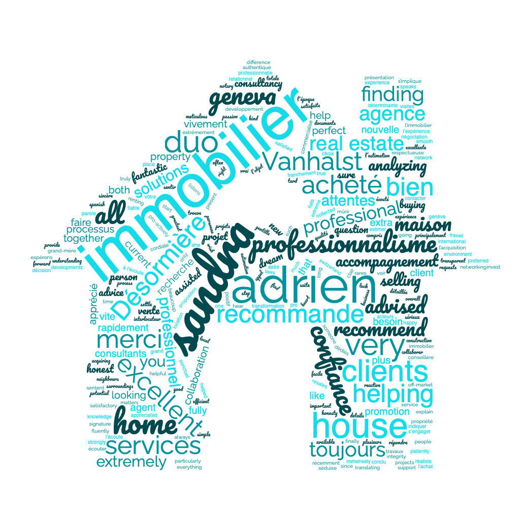 nuage-mots-maison-desormiere-vanhalst nuage de mots en forme de maison, ssus de l'avis des clients de Sandra Vanhalst et Adrien Désormière